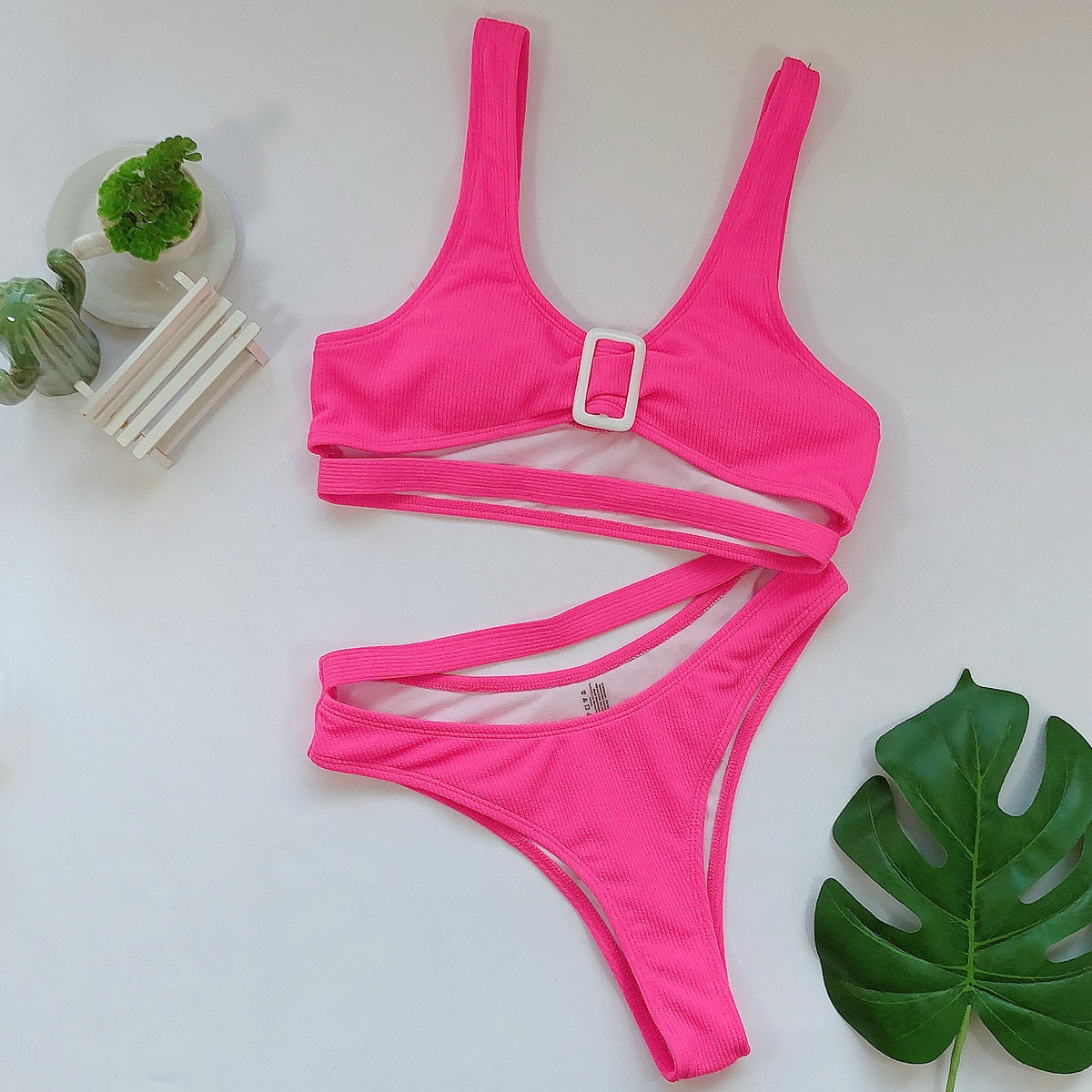 Bikini Sexy Rose Red Hollow High Waist Swimwear - Swimsuit Bikinis Set Bathing Suit Bikini Female Push Up High Rose Red