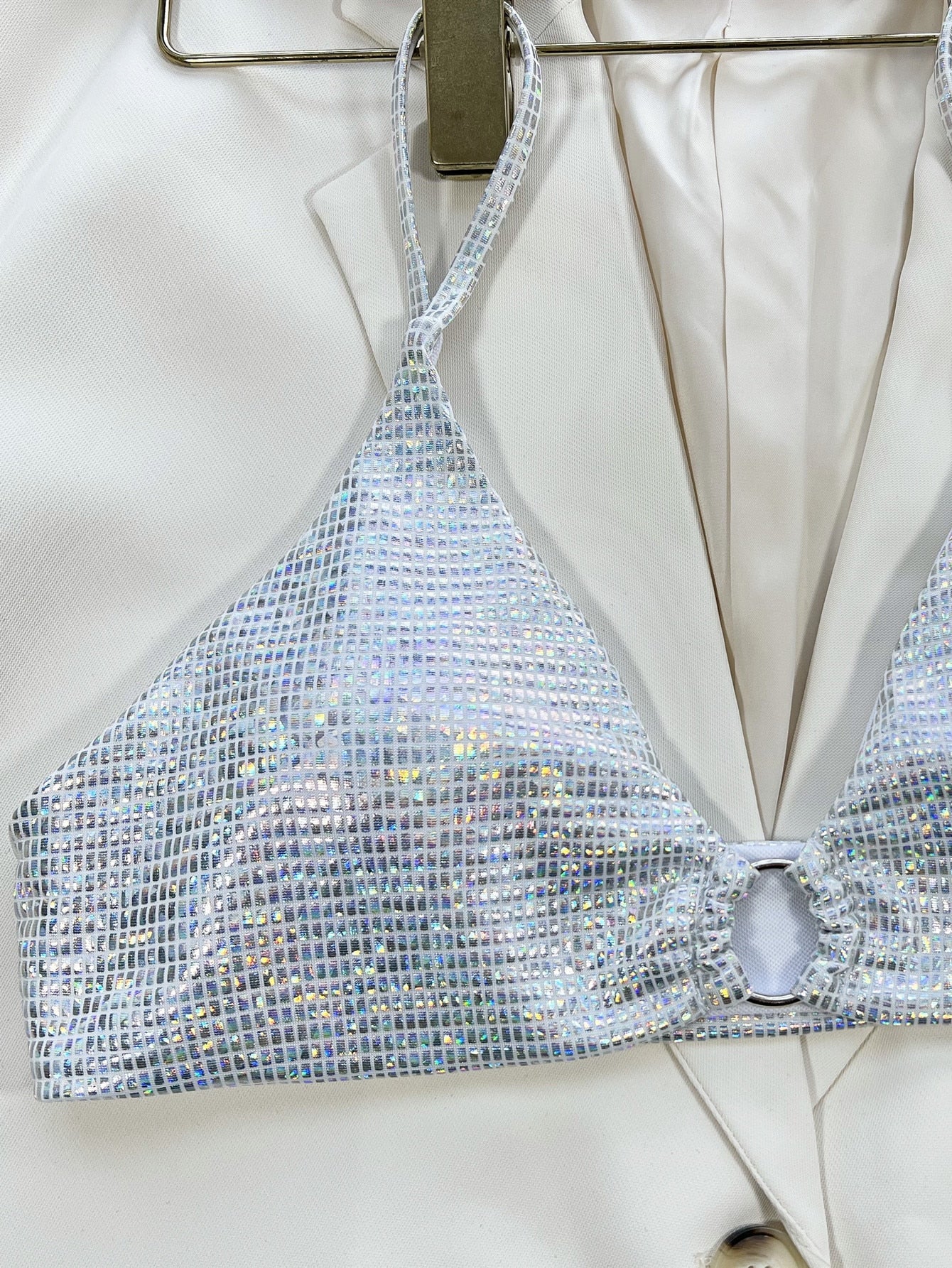 Bikini Sexy Shiny White Push Up Swimwear - Bikinis Set Bathing Suit Beach Vacation Bikini Female Ring Decor