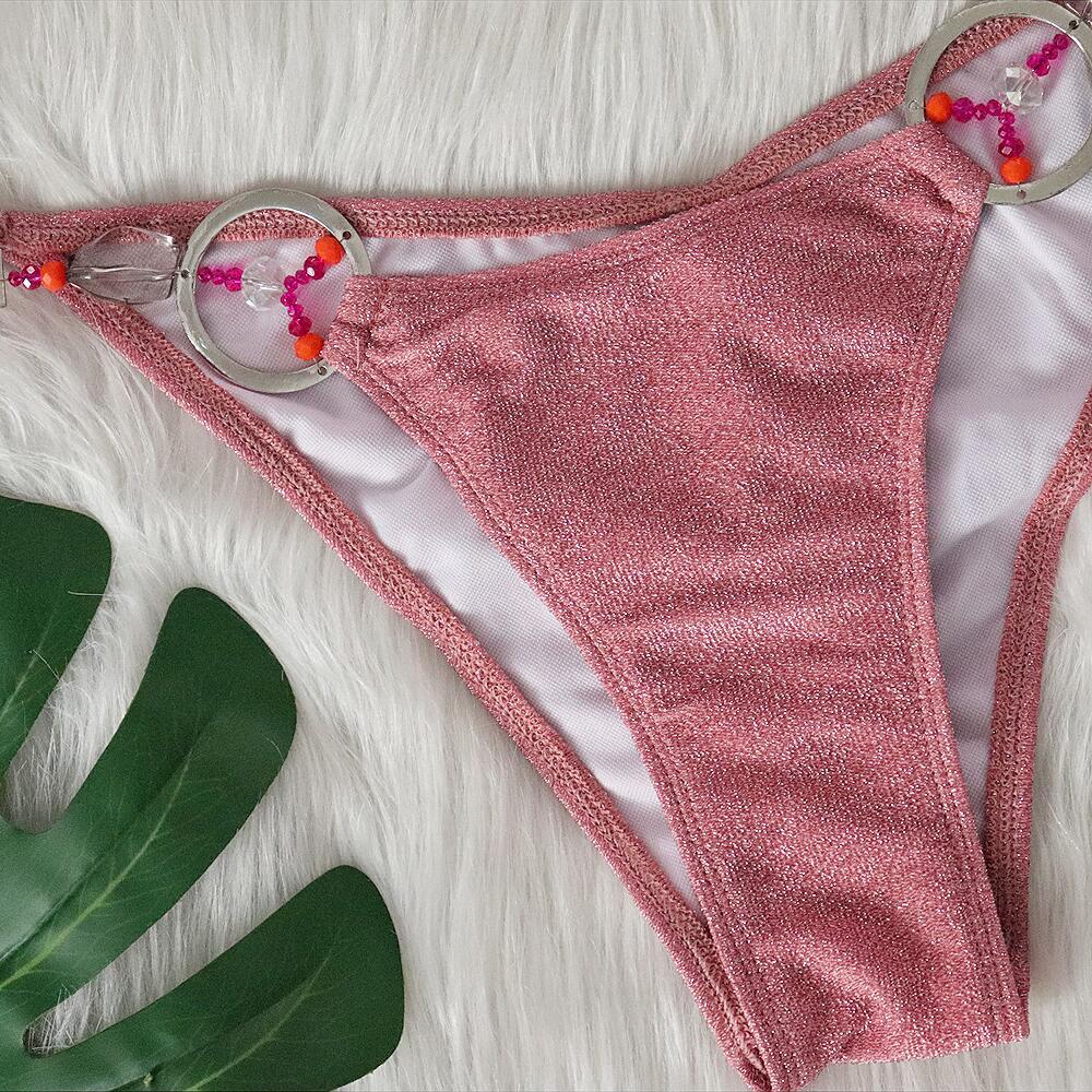 Bikini Sexy Solid Shining Fabric Handmade Beaded Crystal Swimwear - Swimsuit Bikinis Set Bathing Suit Beach Bikini Luxe