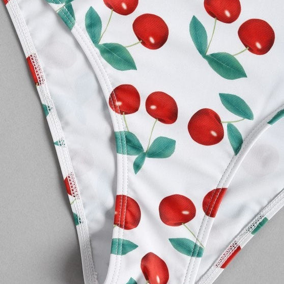 Bikini Split Swimsuit Cherry Print Swimsuit Lace