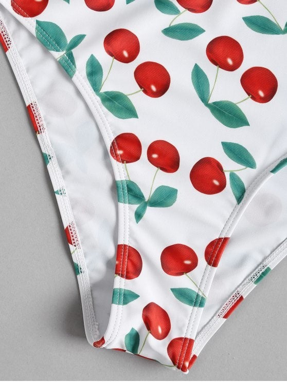 Bikini Split Swimsuit Cherry Print Swimsuit Lace