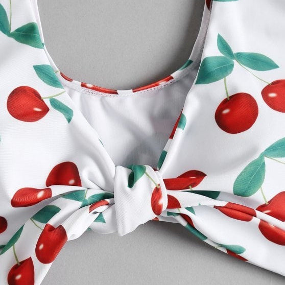 Bikini Split Swimsuit Cherry Print Swimsuit Lace
