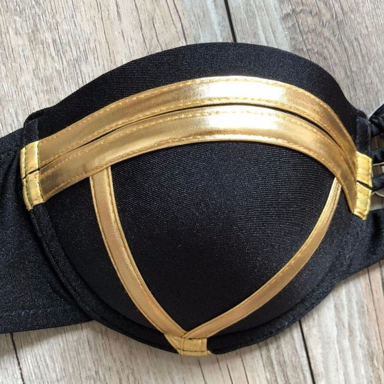 Black Bandage Swimsuit - Sexy Brazilian Bikini Push Up Swimwear - Micro Bikinis Plus Size Beachwear Shiny Gold Beachwear