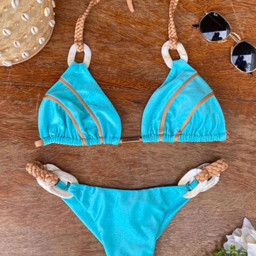 Black Bandeau Bikini Set Swimwear Women Push Up - Biquini Sexy Thong Bikinis Patchwork Swimsuit Backless Bathingsuit