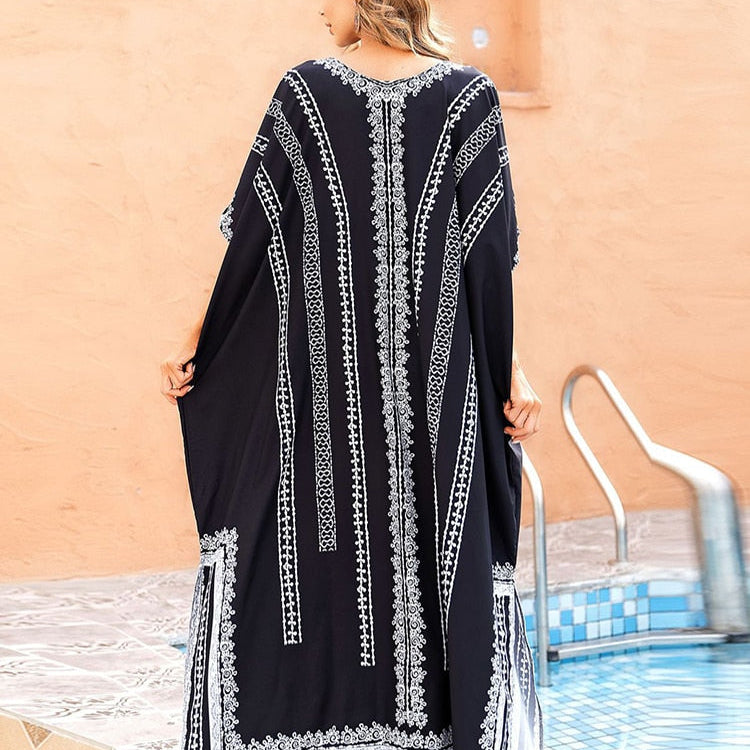 Black Beach Cover Up Plus Size Robe Kaftans Sarong Bathing Suit Cover Ups Beach Pareos Bikini Cover Up Womens Beachwear Tunic