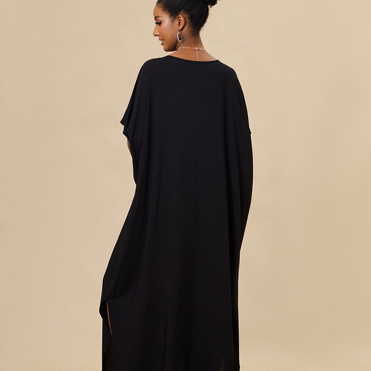 Black Caftan Dress for Women Loose Gold Embroider Swimsuit Cover Up Robel Boho Maxi Dress Pareos Tunic for Beach Beachwear