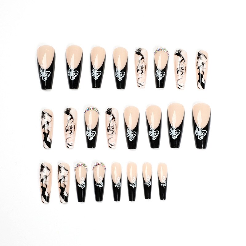 Black Comic Hand Drawn Pattern Wearable Nail Art Glossy Purple Long Ballet Detachable Finished False Nails Press on Nails MT671JP1583