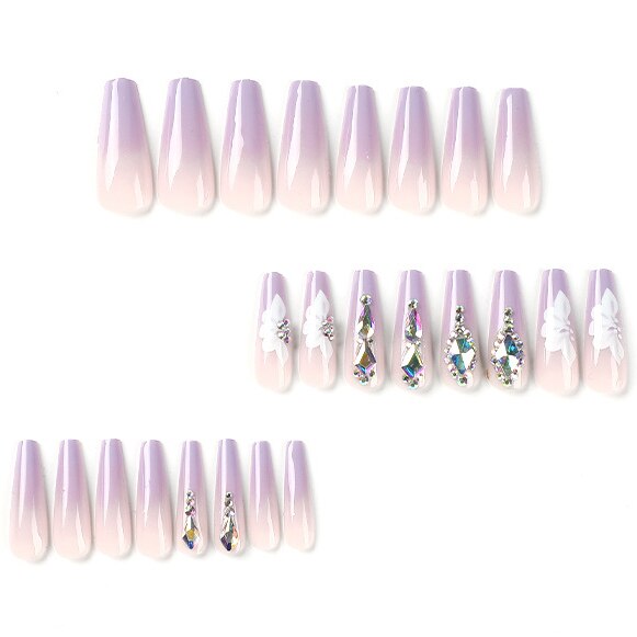 Black White French Stars Rhinestone Wearable Long Ballet Fake Nails Full Cover Finished False Nails Press on Nails with Glue MT1148JP2379