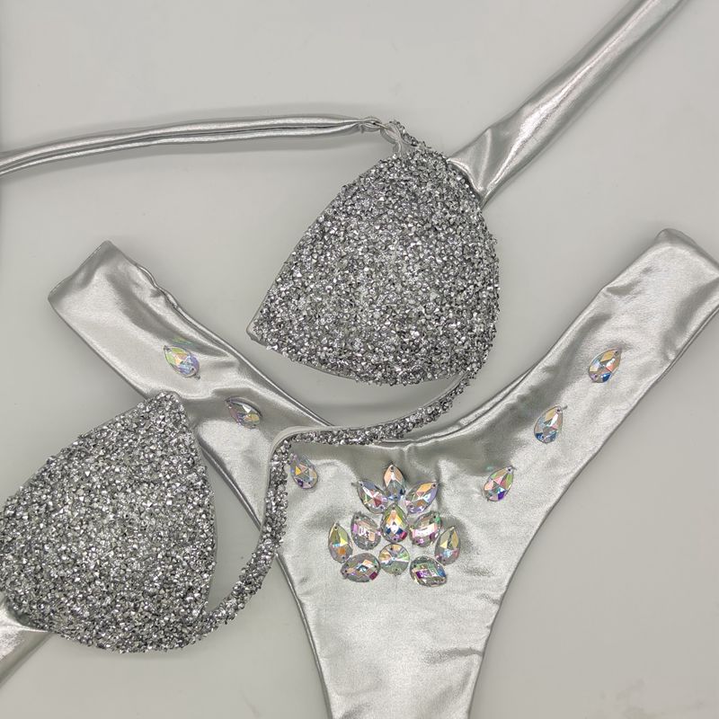 Bling stones bikini set new swimwear sexy diamond rhinestone bathing suit beachwear hot selling swimsuit Silver