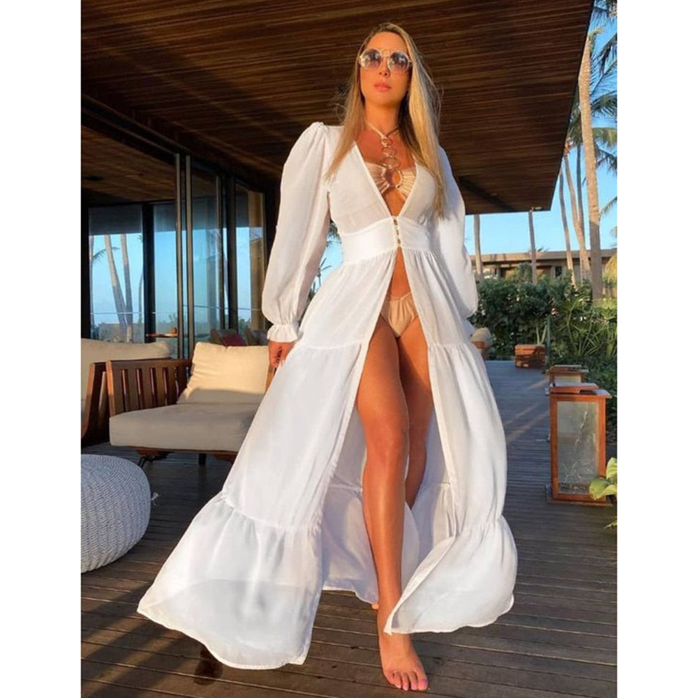 Blue Eyes Bikini Beach Cover up Tunics for Beach Long Kaftan Bikini Cover up Robe de Plage Sarong Beach Swimsuit cover-ups TZ21133W70 One Size