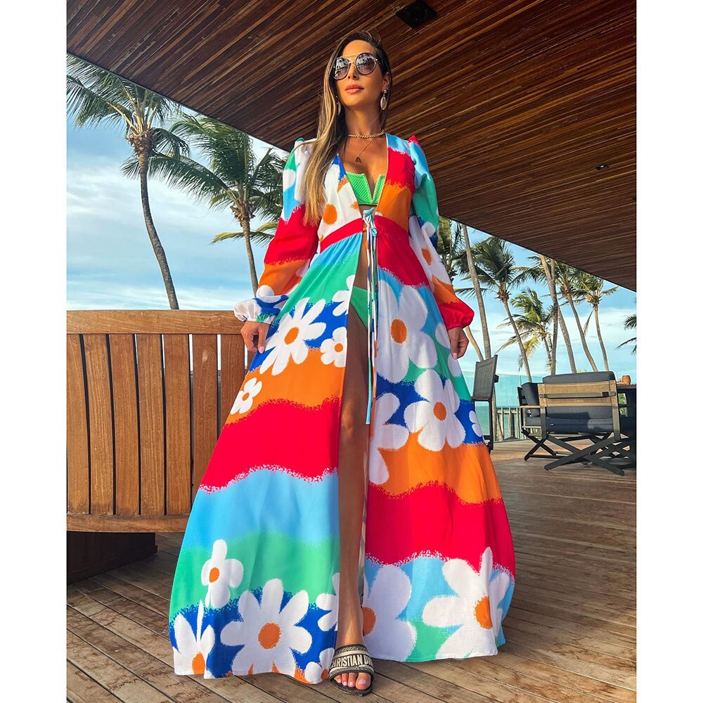 Blue Eyes Bikini Beach Cover up Tunics for Beach Long Kaftan Bikini Cover up Robe de Plage Sarong Beach Swimsuit cover-ups TZ21133C30 One Size