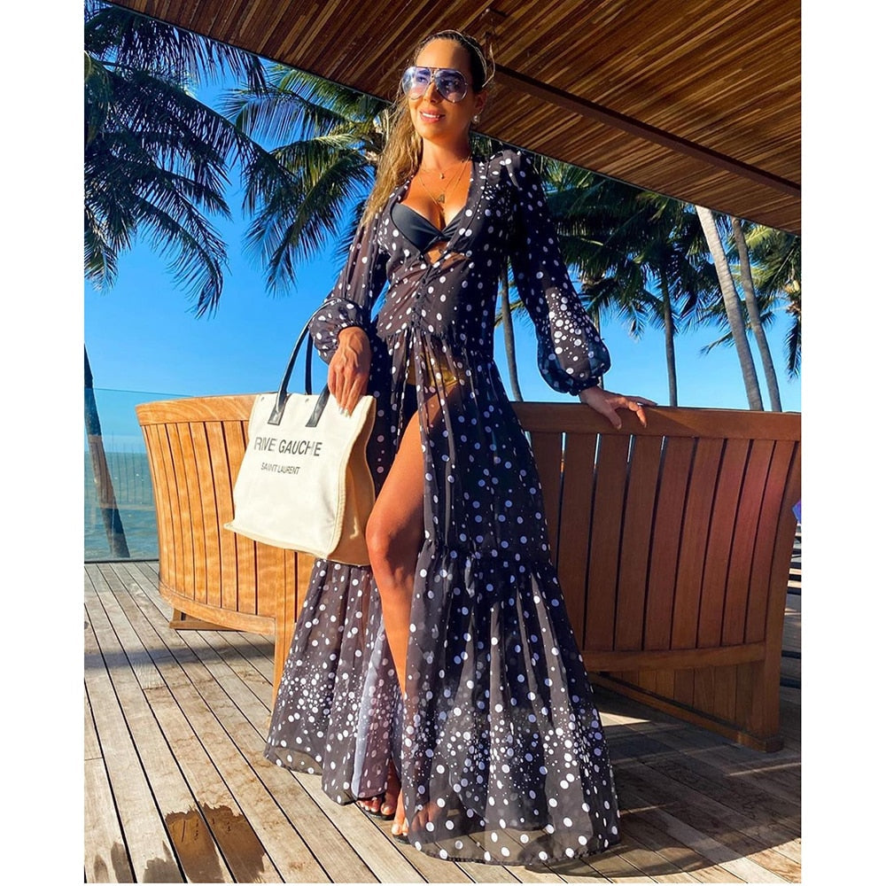 Blue Eyes Bikini Beach Cover up Tunics for Beach Long Kaftan Bikini Cover up Robe de Plage Sarong Beach Swimsuit cover-ups TZ21133DA0 One Size