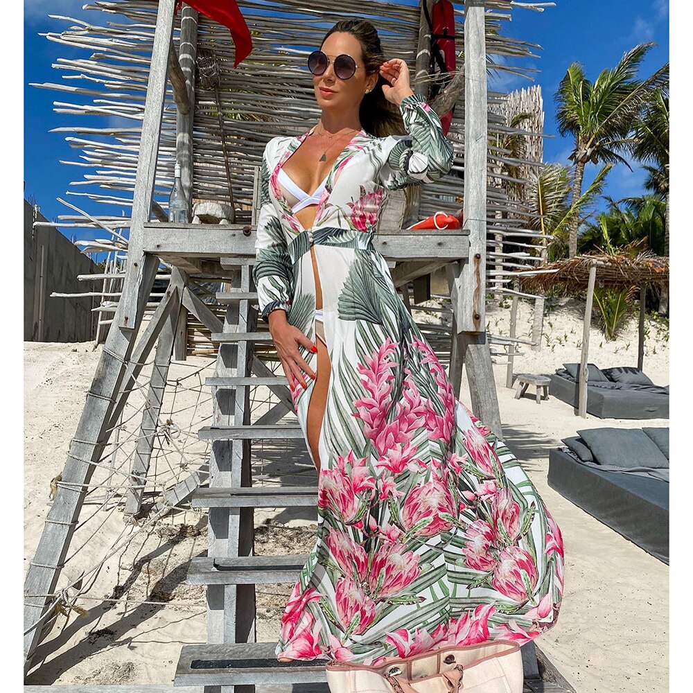 Blue Eyes Bikini Beach Cover up Tunics for Beach Long Kaftan Bikini Cover up Robe de Plage Sarong Beach Swimsuit cover-ups TZ21133WB0 One Size