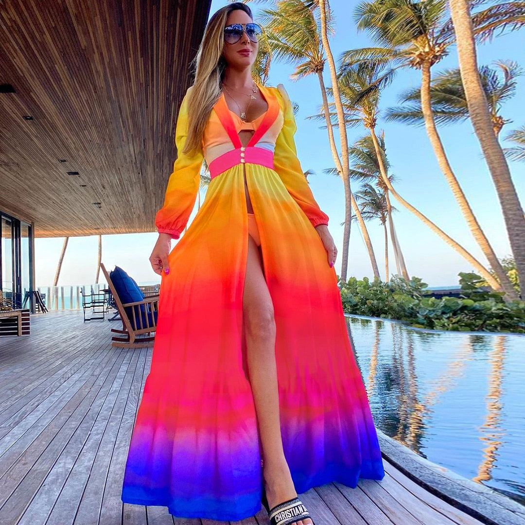 Blue Eyes Bikini Beach Cover up Tunics for Beach Long Kaftan Bikini Cover up Robe de Plage Sarong Beach Swimsuit cover-ups