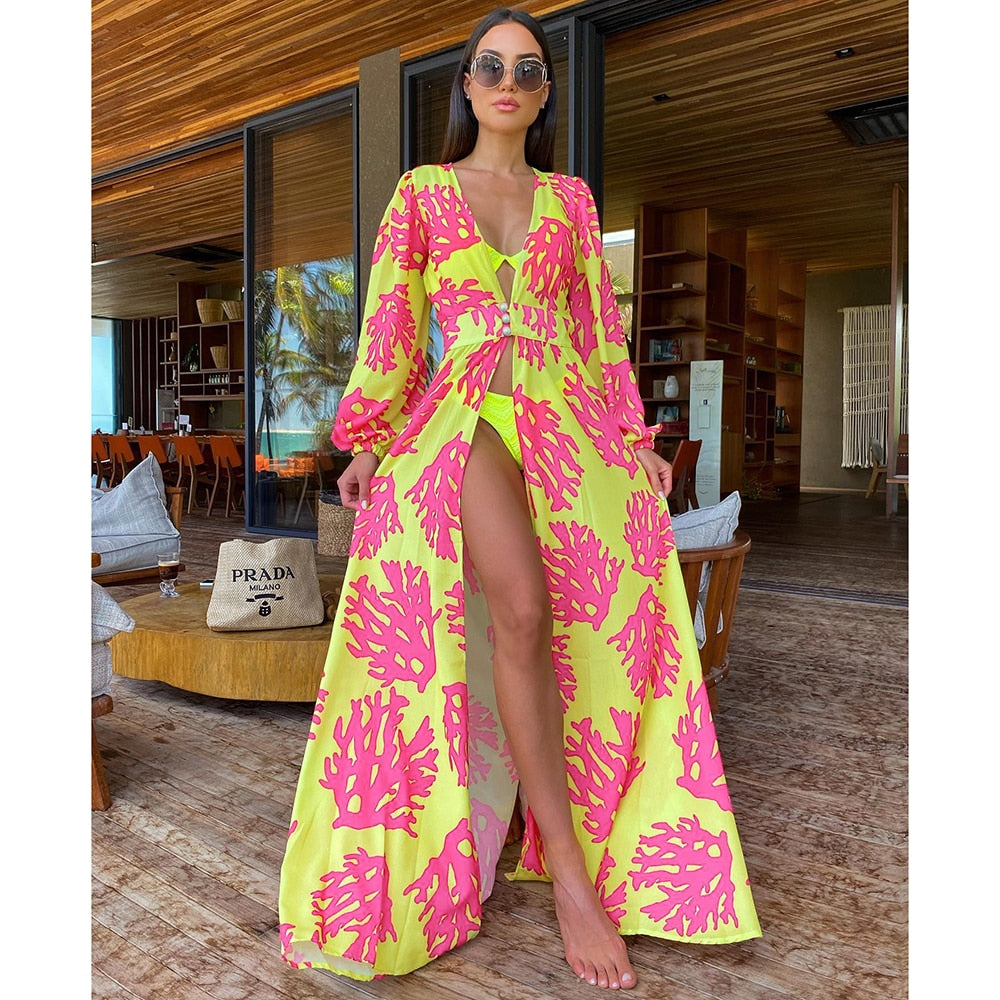 Blue Eyes Bikini Beach Cover up Tunics for Beach Long Kaftan Bikini Cover up Robe de Plage Sarong Beach Swimsuit cover-ups TZ21133Y50 One Size