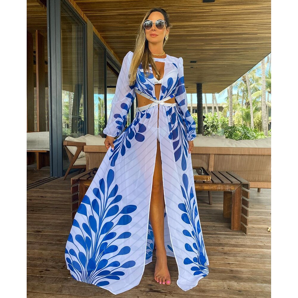 Blue Eyes Bikini Beach Cover up Tunics for Beach Long Kaftan Bikini Cover up Robe de Plage Sarong Beach Swimsuit cover-ups TZ21133W60 One Size