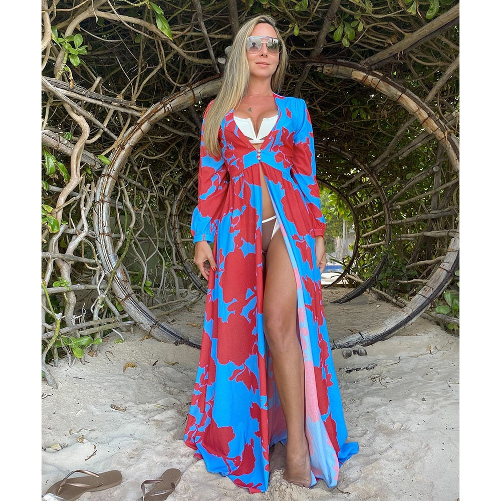 Blue Eyes Bikini Beach Cover up Tunics for Beach Long Kaftan Bikini Cover up Robe de Plage Sarong Beach Swimsuit cover-ups TZ21133B50 One Size