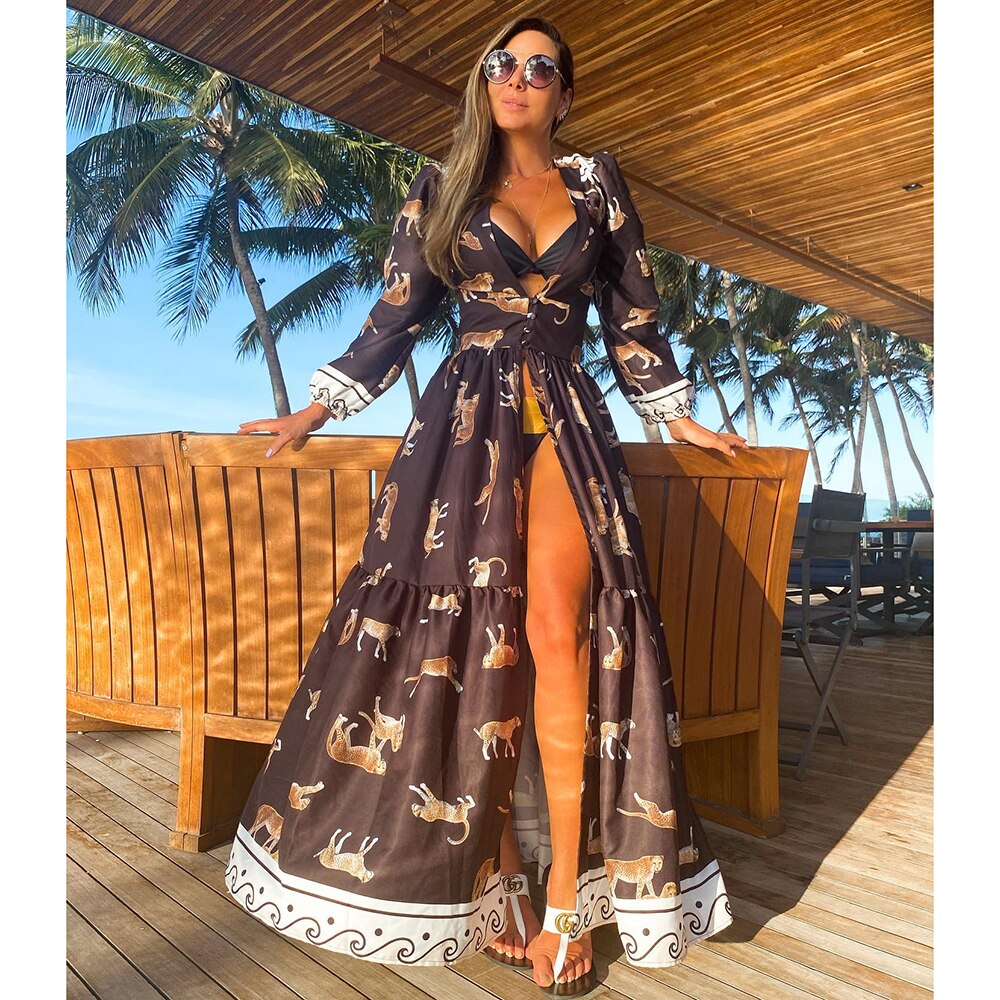 Blue Eyes Bikini Beach Cover up Tunics for Beach Long Kaftan Bikini Cover up Robe de Plage Sarong Beach Swimsuit cover-ups TZ21133BZ0 One Size