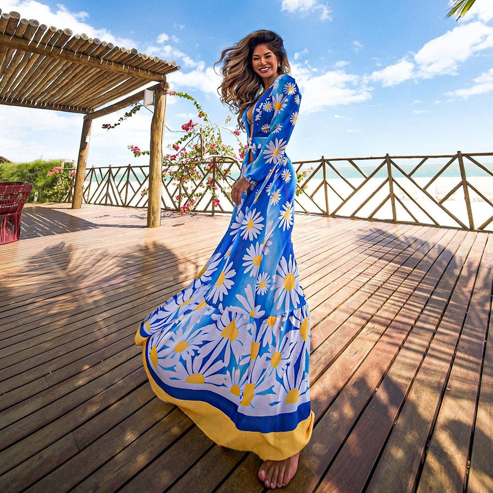 Blue Eyes Bikini Beach Cover up Tunics for Beach Long Kaftan Bikini Cover up Robe de Plage Sarong Beach Swimsuit cover-ups TZ21133B70 One Size