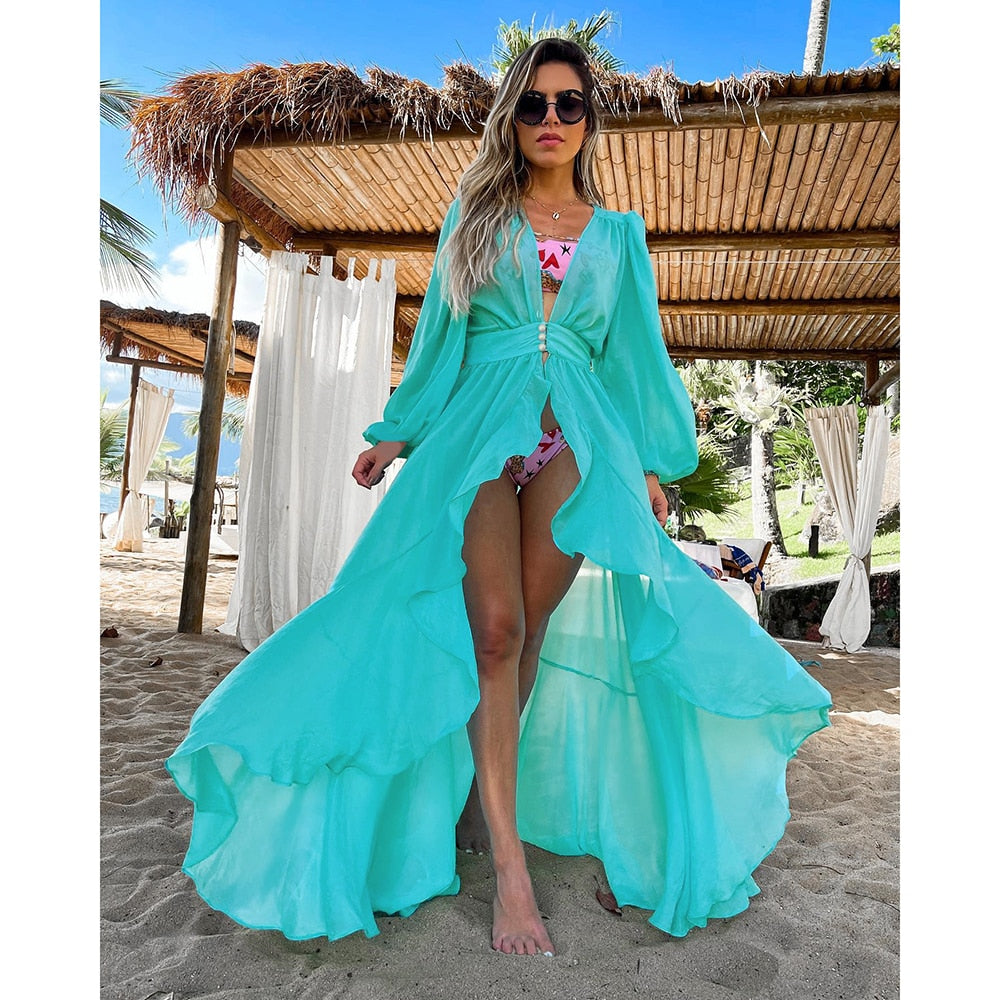 Blue Eyes Bikini Beach Cover up Tunics for Beach Long Kaftan Bikini Cover up Robe de Plage Sarong Beach Swimsuit cover-ups TZ21133B60 One Size