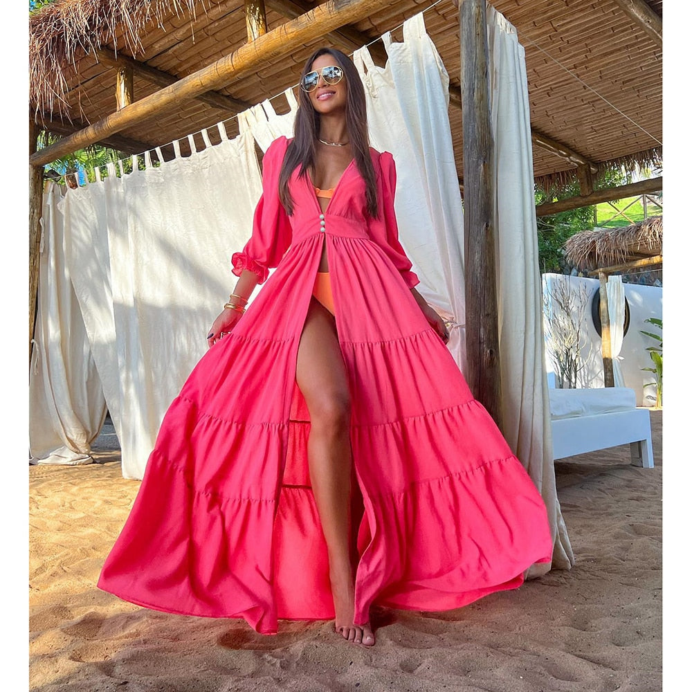 Blue Eyes Bikini Beach Cover up Tunics for Beach Long Kaftan Bikini Cover up Robe de Plage Sarong Beach Swimsuit cover-ups TZ21133P60 One Size