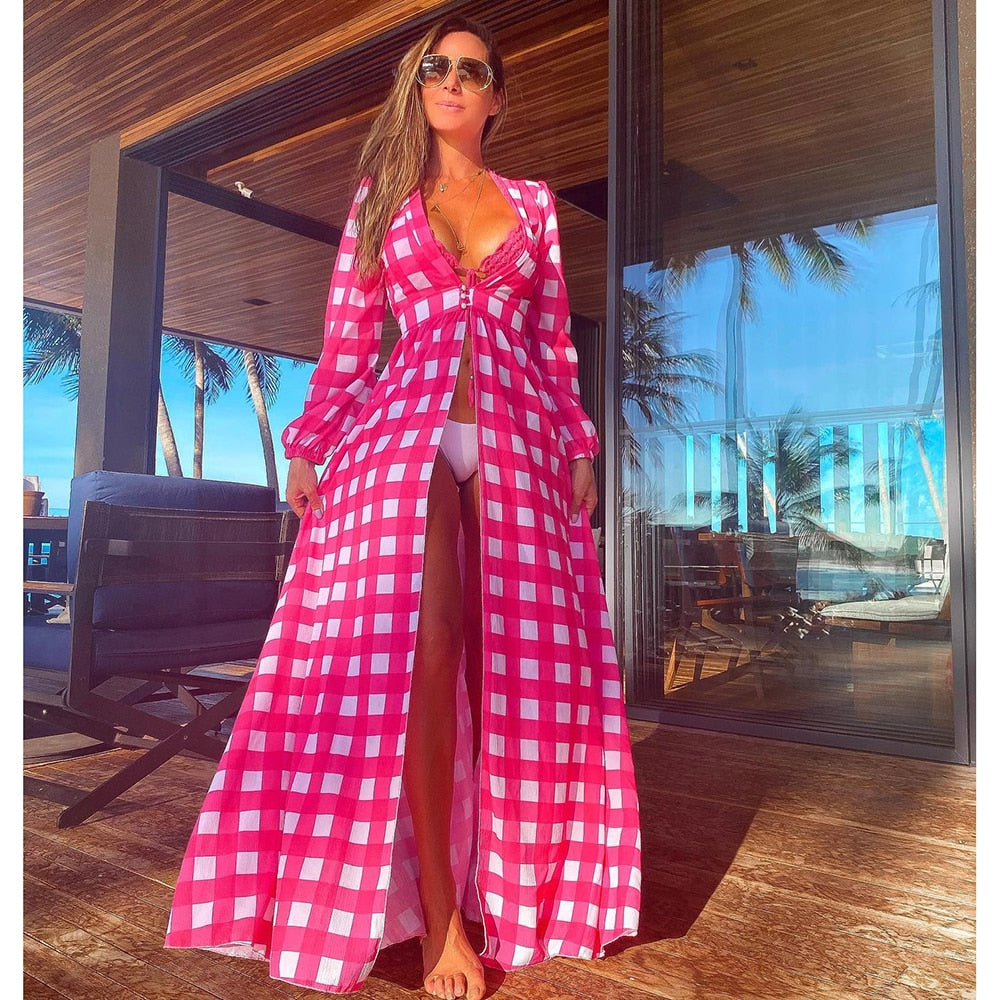 Blue Eyes Bikini Beach Cover up Tunics for Beach Long Kaftan Bikini Cover up Robe de Plage Sarong Beach Swimsuit cover-ups TZ21133P50 One Size
