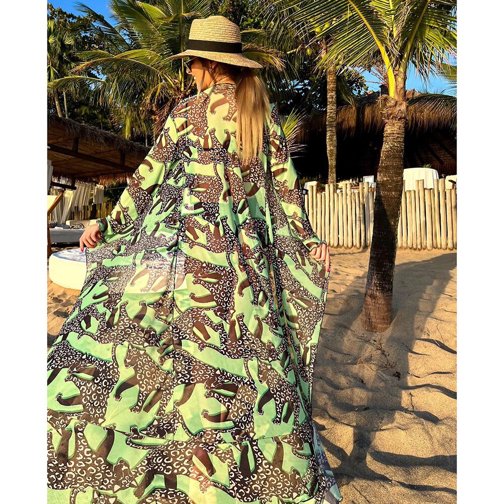 Blue Eyes Bikini Beach Cover up Tunics for Beach Long Kaftan Bikini Cover up Robe de Plage Sarong Beach Swimsuit cover-ups TZ21133G30 One Size