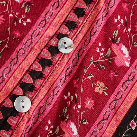 Bohemia Bandage Open buttons V neck Floral Print Shirt Holiday Women Contrast color Long Sleeve Blouse Tops Beach