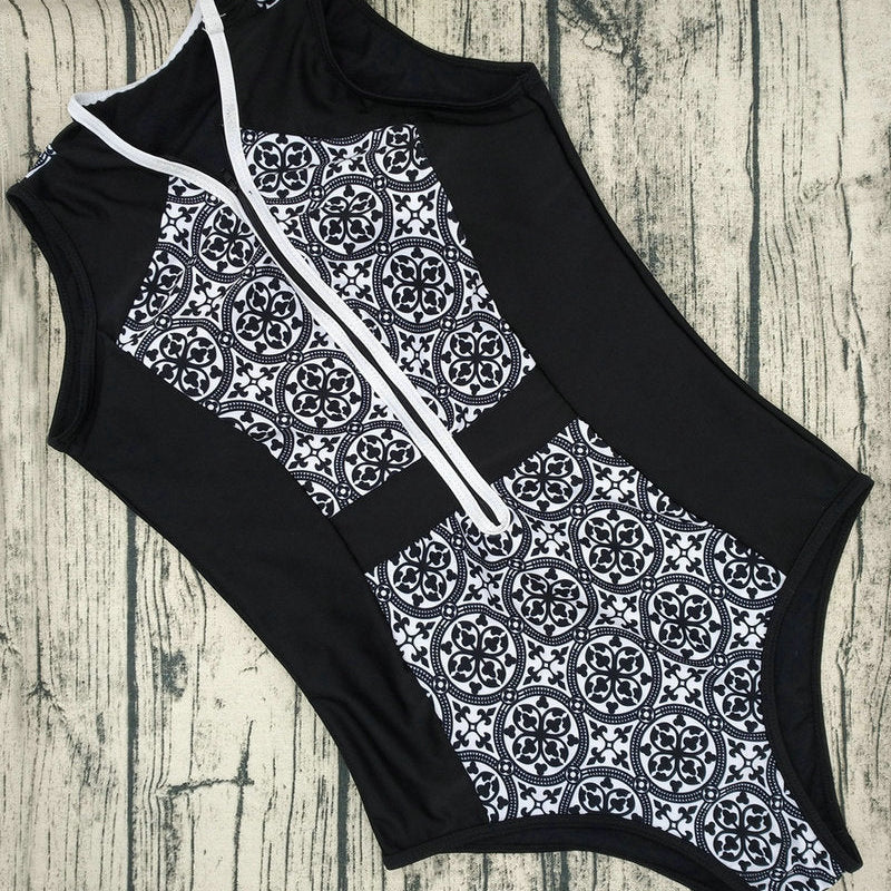 Bohemia Print Retro Front Zipper One Piece Swimsuits Sexy Woman Monokini Female bodysuit Bathing Suits