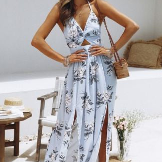 Bohemian Beach Dress Women Summer Casual Sleeveless Split Floral Off Shoulder Maxi Long Boho Dress Clothing Robe Female 1