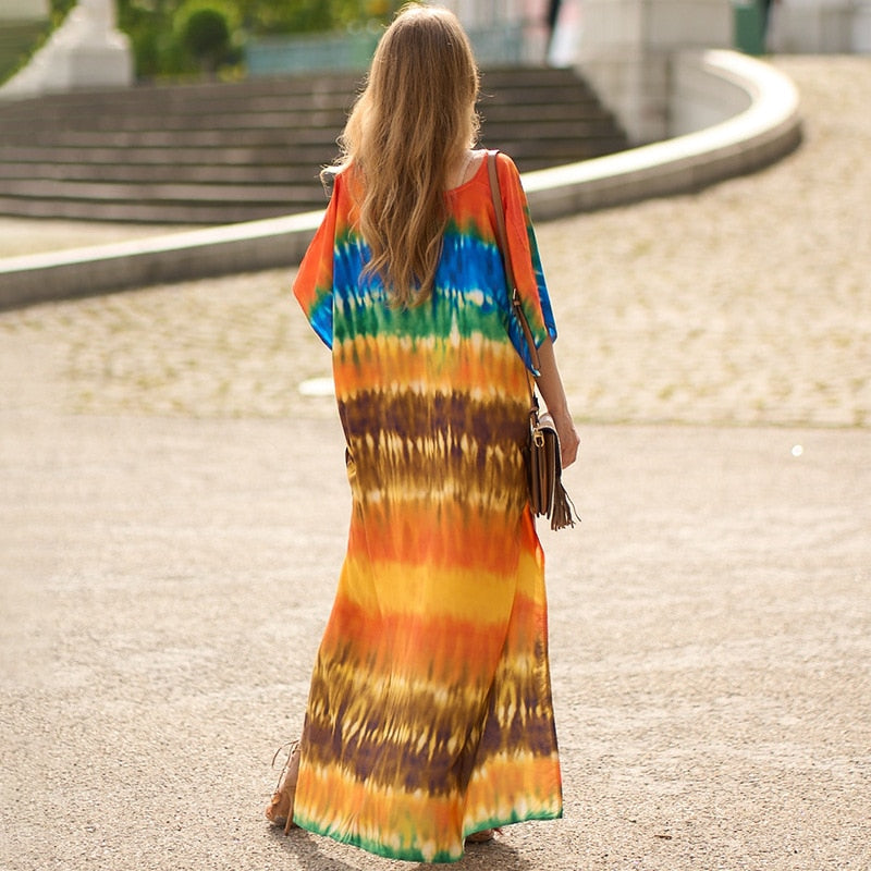 Bohemian Beach Dresses Maxi Robe Swimsuit Cover Ups for Swimwear Kaftans for Women Seaside Holiday Elegant Bathing Suits