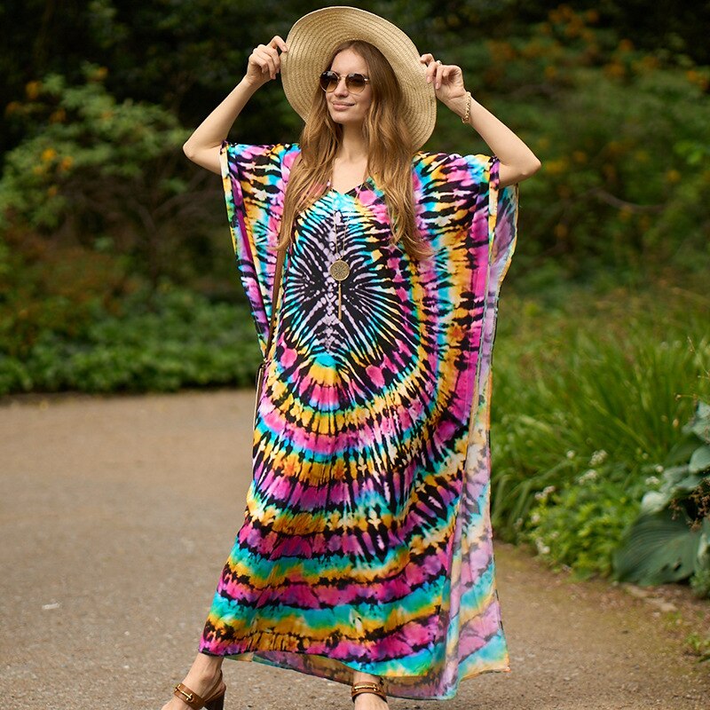 Bohemian Beach Dresses Maxi Robe Swimsuit Cover Ups for Swimwear Kaftans for Women Seaside Holiday Elegant Bathing Suits Style-4 One Size