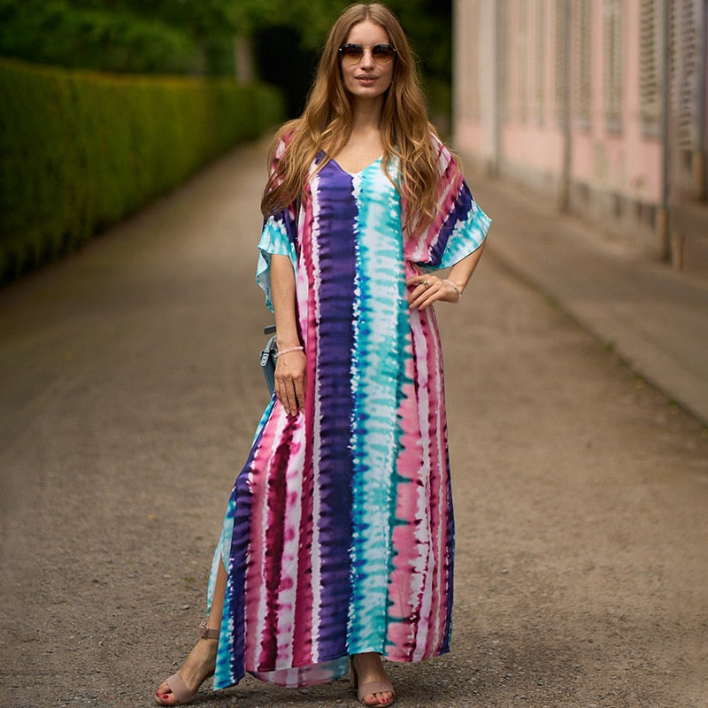 Bohemian Beach Dresses Maxi Robe Swimsuit Cover Ups for Swimwear Kaftans for Women Seaside Holiday Elegant Bathing Suits Style-6 One Size