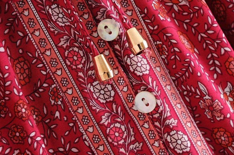 Bohemian Lacing up O neck Floral Print Cotton Shirt BOHO Holiday Women Single-Breasted Long Sleeve Blouse Causal Tops Beach