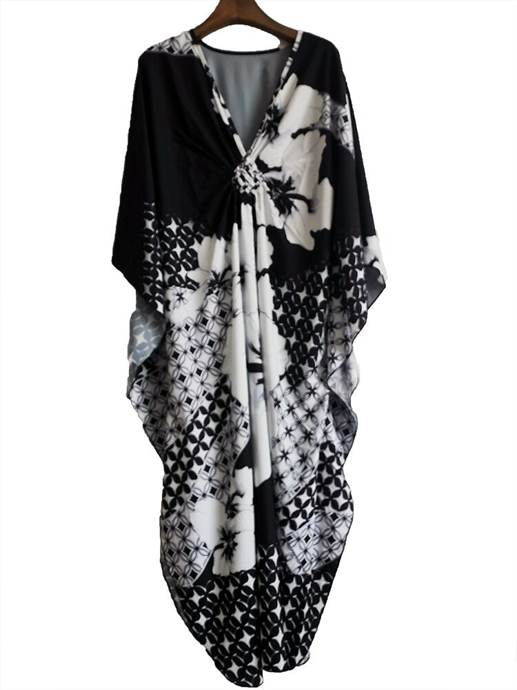 Bohemian Maxi Dress Print Beach Cover Up Robe De Plage Kaftan Pareo Loose Long Dress Bikini Cover Up Sarong Beachwear Color 03 1 One Size