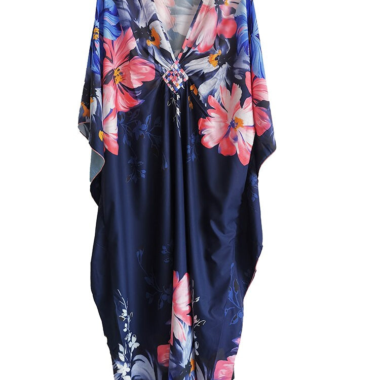 Bohemian Maxi Dress Print Beach Cover Up Robe De Plage Kaftan Pareo Loose Long Dress Bikini Cover Up Sarong Beachwear Color 03 One Size