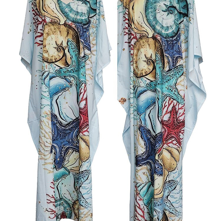 Bohemian Maxi Dress Print Beach Cover Up Robe De Plage Kaftan Pareo Loose Long Dress Bikini Cover Up Sarong Beachwear