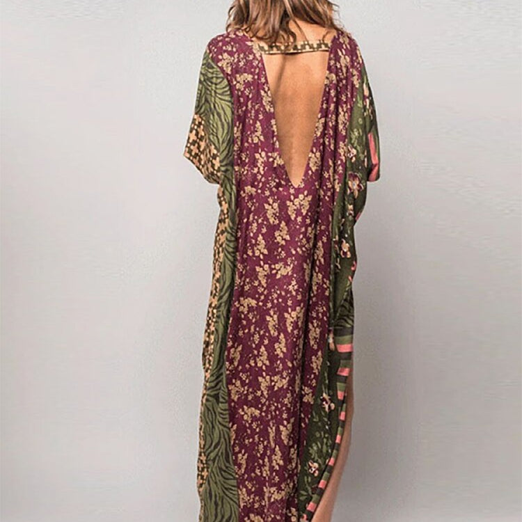 Boho Dress V Neck Beach Cover Up Pareo Maxi Dress - Robe Plage Kaftan Dress Beachwear