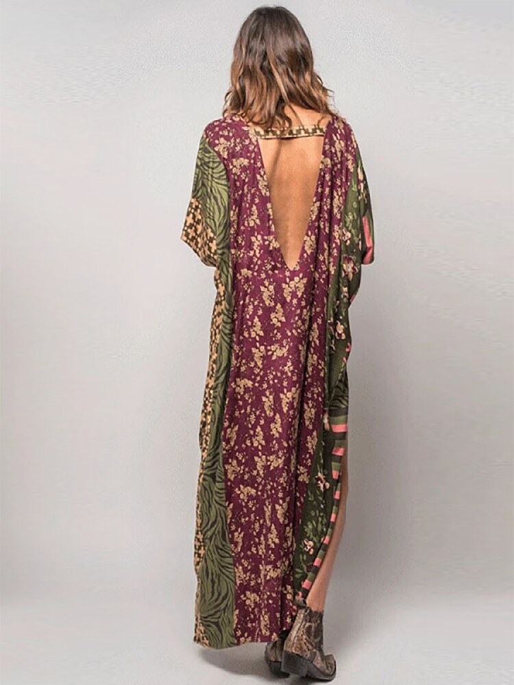 Boho Dress V Neck Beach Cover Up Pareo Maxi Dress - Robe Plage Kaftan Dress Beachwear