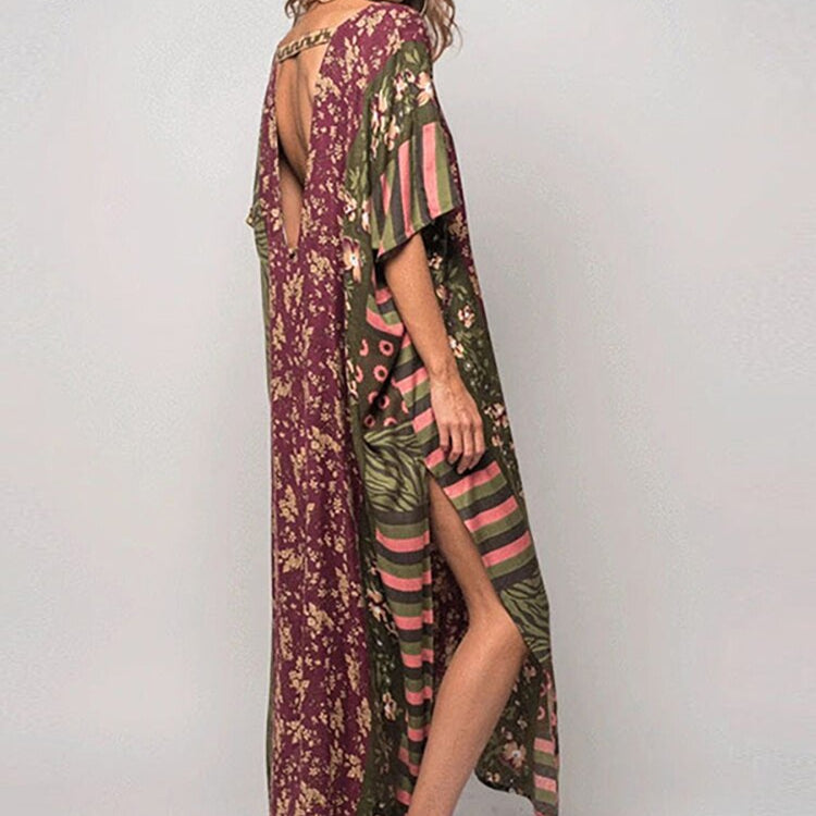 Boho Dress V Neck Beach Cover Up Pareo Maxi Dress - Robe Plage Kaftan Dress Beachwear