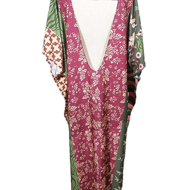 Boho Dress V Neck Beach Cover Up Pareo Maxi Dress - Robe Plage Kaftan Dress Beachwear