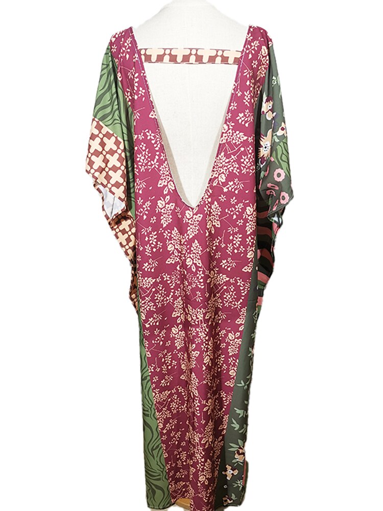 Boho Dress V Neck Beach Cover Up Pareo Maxi Dress - Robe Plage Kaftan Dress Beachwear
