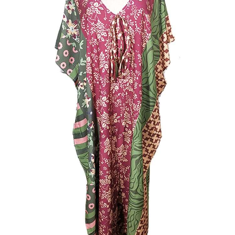 Boho Dress V Neck Beach Cover Up Pareo Maxi Dress - Robe Plage Kaftan Dress Beachwear