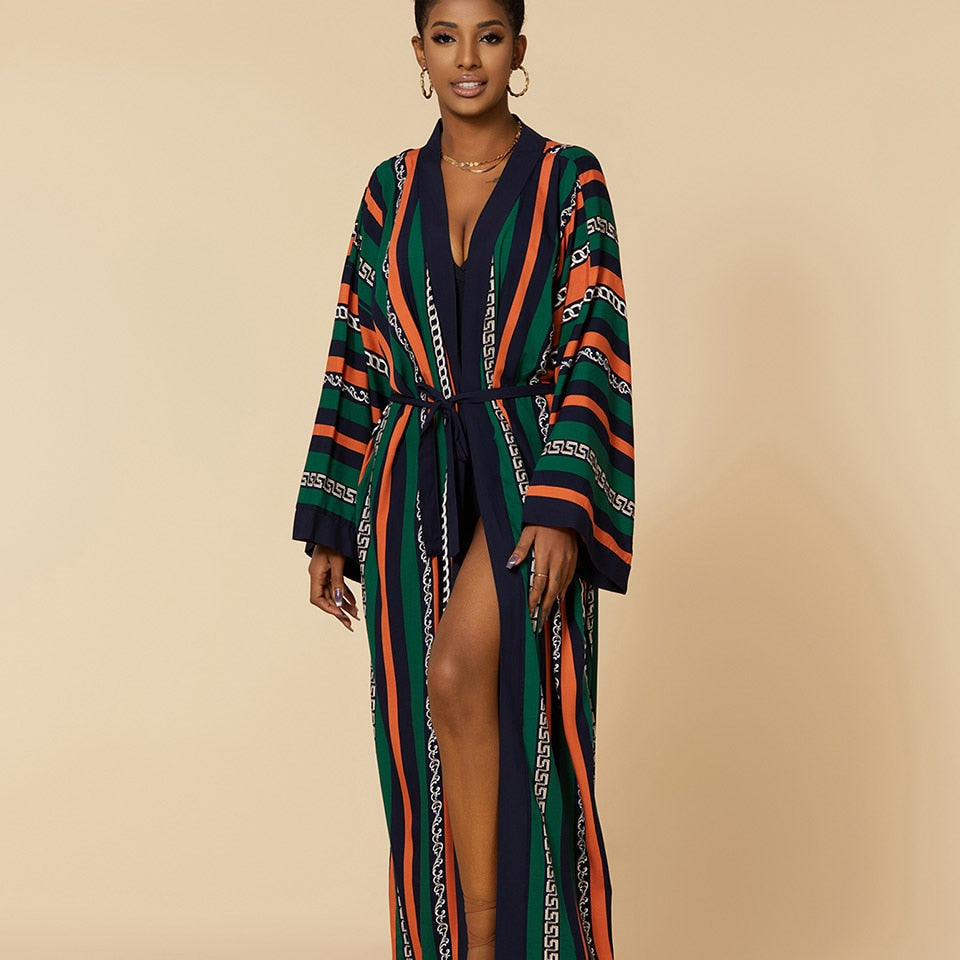 Boho Kimono Tunic for Beach Swimsuit Cover-ups Cape Sexy Long Sleeve Have Belt Separately Pareo Dress Beachwear Bikini Cover Up