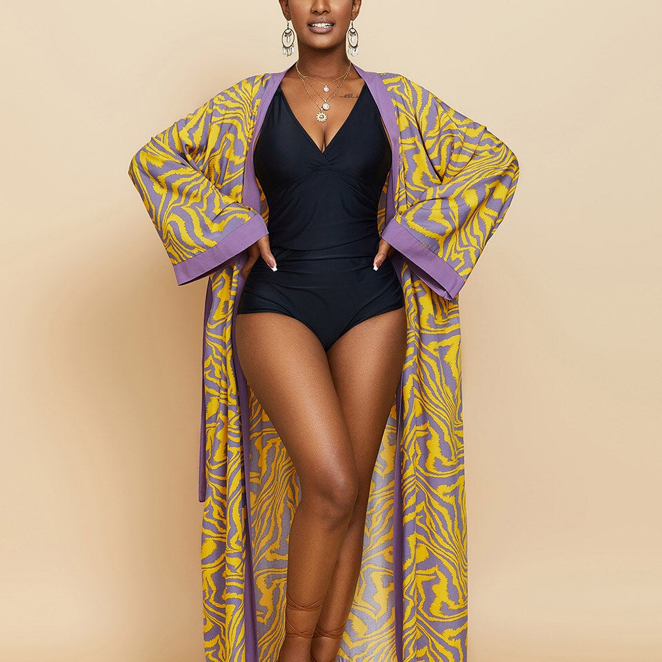 Boho Kimono Tunic for Beach Swimsuit Cover-ups Cape Sexy Long Sleeve Have Belt Separately Pareo Dress Beachwear Bikini Cover Up