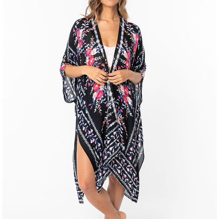Boho Printed Bikini Cover-ups Kimono Pareo Dress