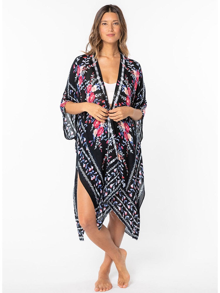 Boho Printed Bikini Cover-ups Kimono Pareo Dress