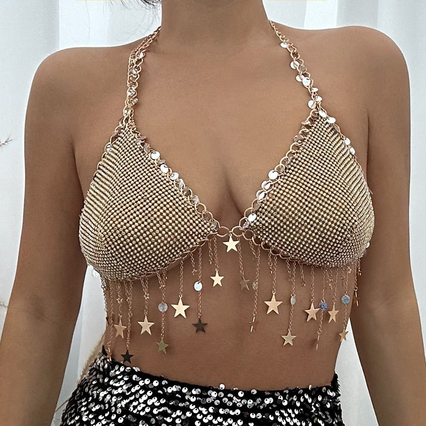 Boho Sexy Lingerie Women Body Bikinis Tassel Bra Chain Summer Beach Dancewear Festival Accessories Body Jewelry New