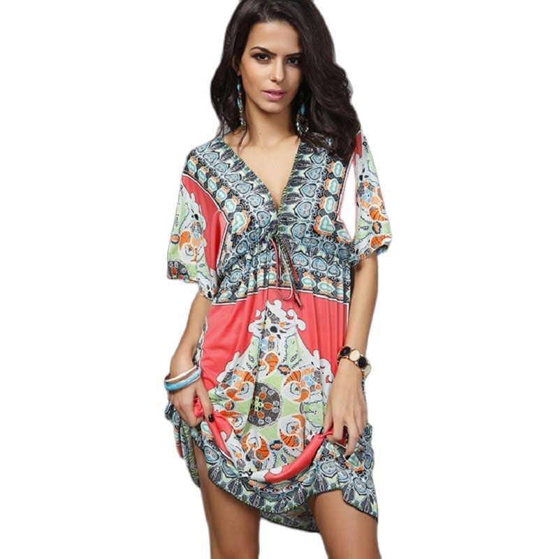 Boho Style NEW Summer Dress Sexy Sundresses Ethnic Print AMAIO