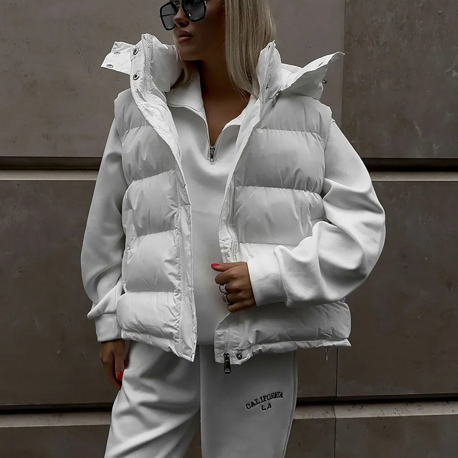 Bornladies Quilted Jacket Women Winter Loose Parkas Coat Vintage Belted Outwear Office Ladies Warm Cotton Puffer Jackets WHITE